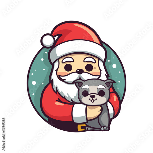 santa claus holding a dog on Christmas holidays stock 