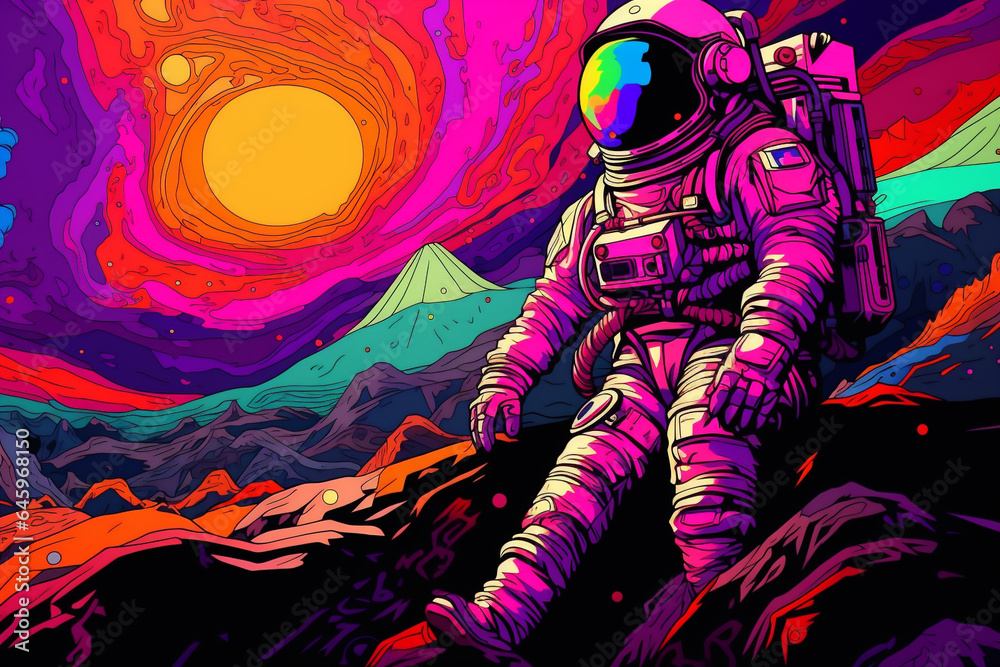 Dibujo de la cultura pop de un astronauta perdido en un planeta extranjero