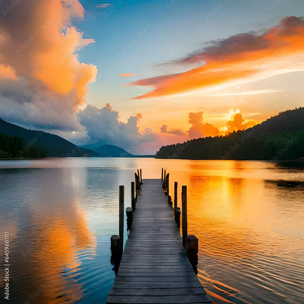 Fototapeta premium sunset over the lake