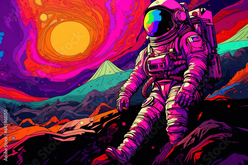 Dibujo de la cultura pop de un astronauta perdido en un planeta extranjero