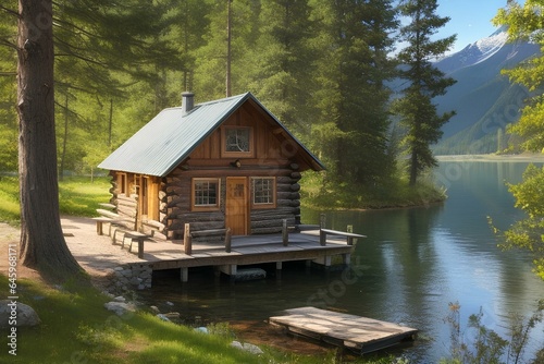 wooden house on the lake