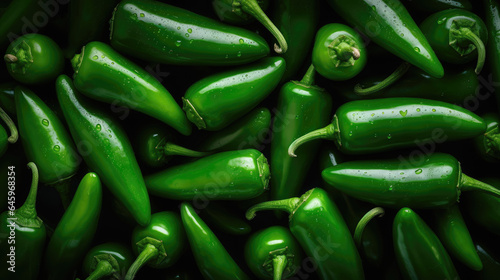 Green jalapeno peppers with waterdrops photo