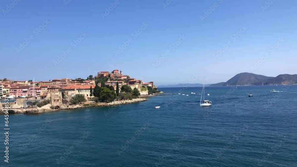 Elba panoramic view of Portoferraio harbor and port, coastline of Elba island, Livorno, Tuscany, Italy. Elba panoramic view of Portoferraio harbor and port, coastline of Elba island, Livorno, Tuscany, Italy.