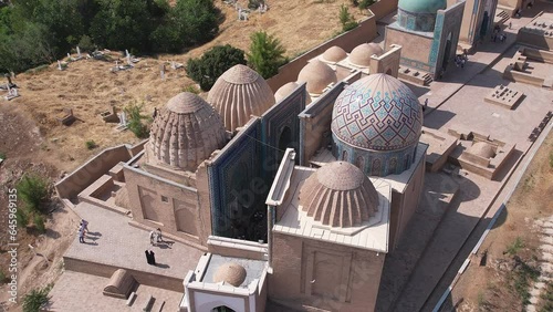 Bird eye view of the Shah-i-Zinda or Shahi-Zinda necropolis in Samarkand, Uzbekistan - May 26, 2023. photo