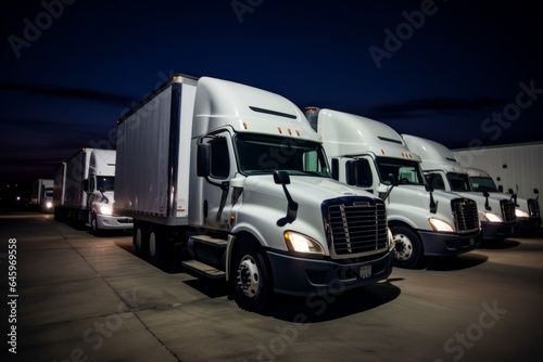 Logistic center cargo trucks transportation shipping lorry delivery freight semi-truck road carrier warehouse storage vehicle load shipment delivery container van fast transport commercial business