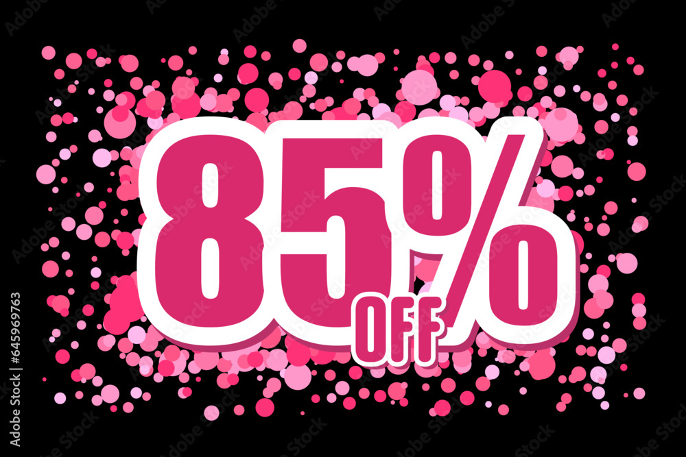 Off 85 Price labele sale promotion market. clearance banner Pink confetti on black background