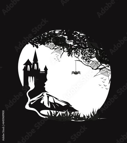 Halloween night frame with scary haunted castle