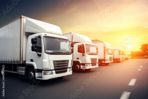 Logistic center cargo trucks transportation shipping lorry delivery freight semi-truck road carrier warehouse storage vehicle load shipment delivery container van fast transport commercial business