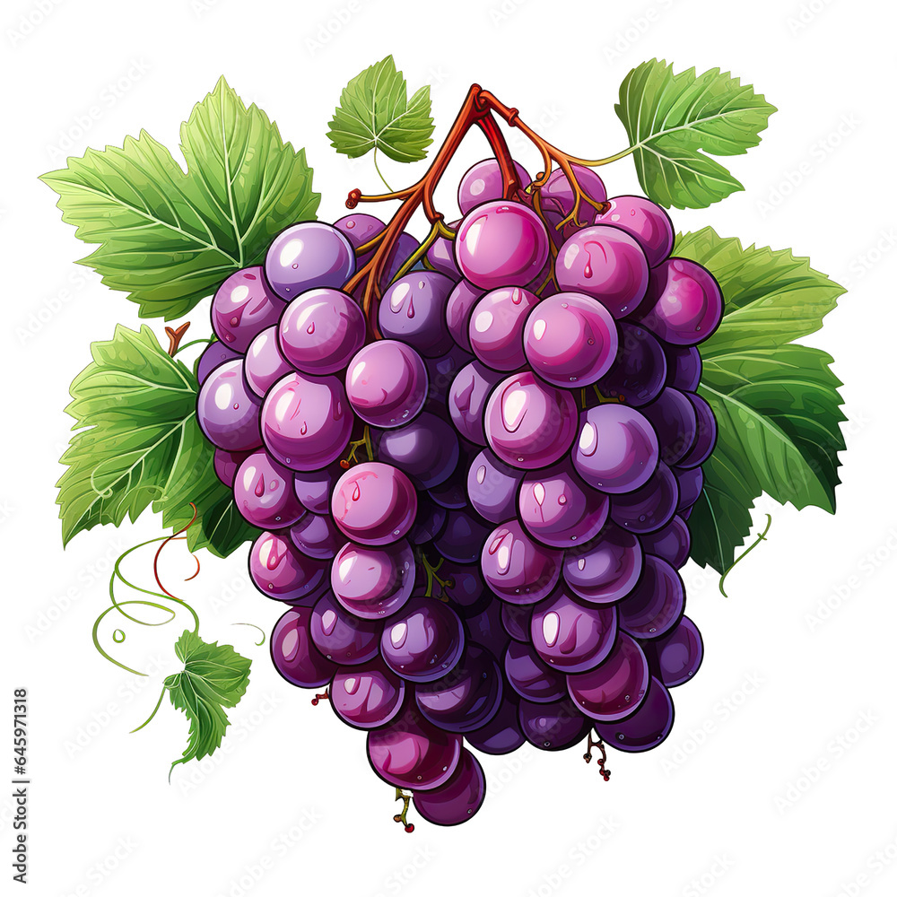 Fototapeta premium Purple red black grapes . Clipart PNG image . Transparent background . Cartoon vector style . Generative AI