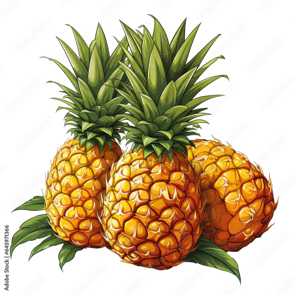 Pineapples ananas . Clipart PNG image . Transparent background