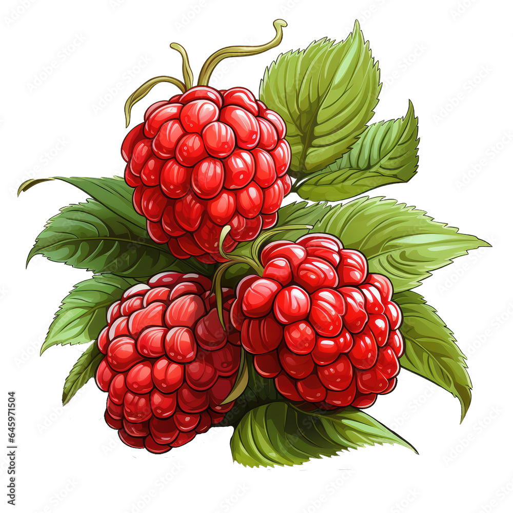 Raspberry with green leaves . Clipart PNG image . Transparent ...