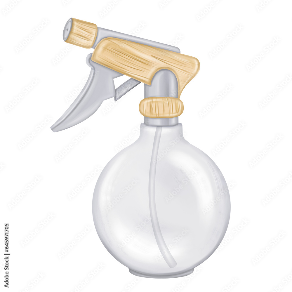 Spray gun for spraying plants with water in the home garden. Watering and caring for micro-greenery and flowers. Equipment for florists, hairdressers, agronomists. Digital isolated illustration Spray gun for spraying plants with water in the home garden. Watering and caring for micro-greenery and flowers. Equipment for florists, hairdressers, agronomists. Digital isolated illustration