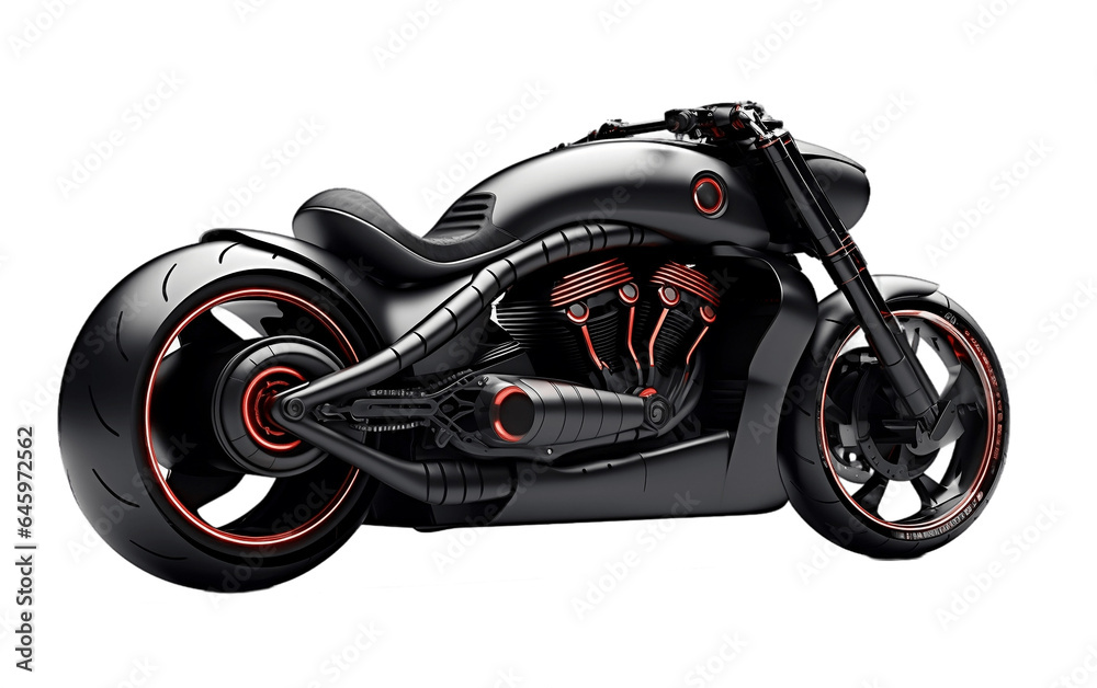 Realistic Rendering of a Modern Black Bike on a Transparent Background. Generative Ai