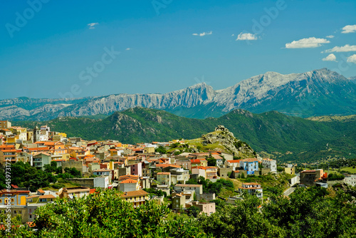Panorama di Orune con le montagne del Supramonte. Provincia di Nuoro, Sardegna. Italy