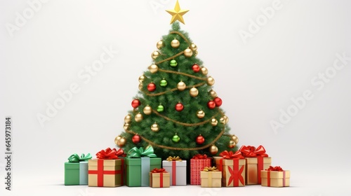 christmas tree and gifts on white background 