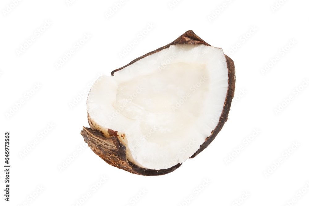 Piece, part of a coconut in a shell on a blank background. PNG Piece, part of a coconut in a shell on a blank background. PNG