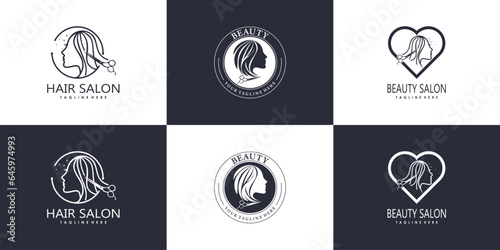 hair cut logo design for fashion with creative concept premium vector