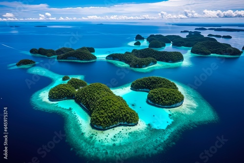 Aerial View of Palau's 70 Tropical Islands with Pristine Beaches and Clear Blue Waters