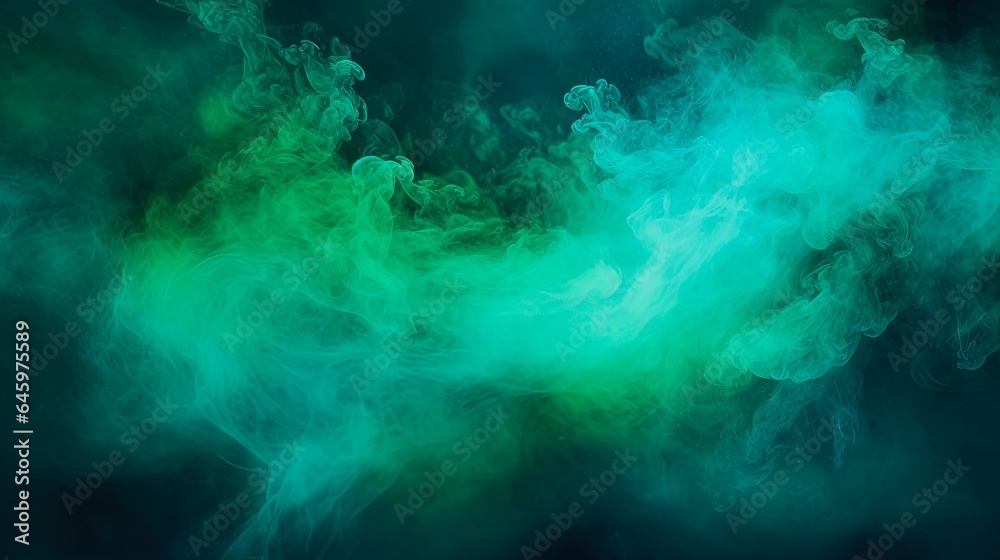 Ink Water Haze Texture on Fantasy Night Sky Background with Blue and Green Shiny Steam Cloud and Glitter Blend
