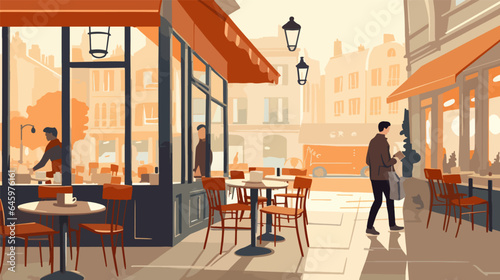 A cozy cafe in a noisy city, street cafe, 2d vector flat illustrations.