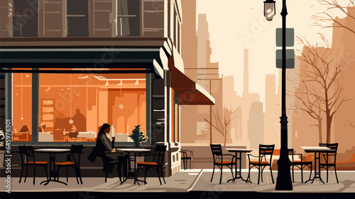 A cozy cafe in a noisy city, street cafe, 2d vector flat illustrations.