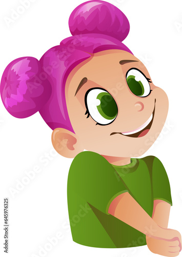 Embarrassed girl. Cute cartoon shy girl, vector clip art illustration.