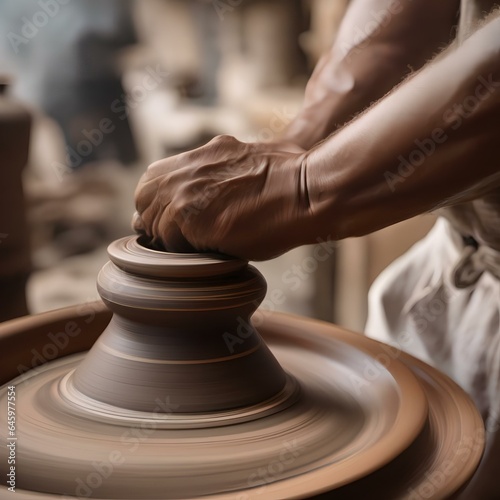 A close-up of a potters wheel in motion, shaping a clay vase3 photo