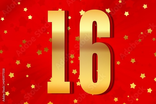 16 sixteen Gold number count template poster. event photo