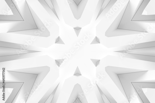 3D render of black and white monochrome abstract art with part of surreal alien hypnotic fractal kaleidoscopic outline floral symmetry structure.