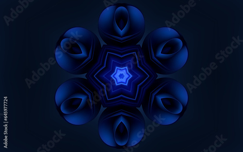 3D render, an abstract background of floral kaleidoscope, colorful paper flowers ornament. Modern wallpaper. 3d Illustration