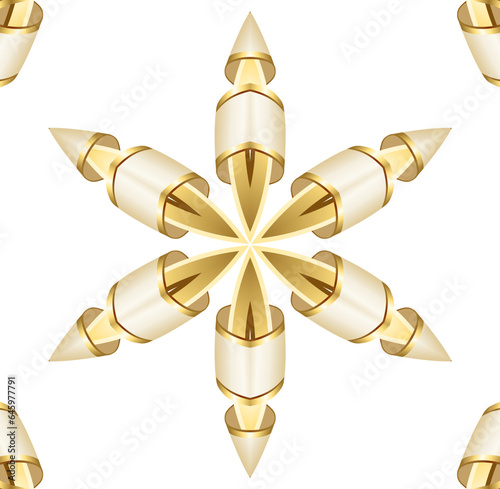Graphic fractal. Kaleidoscope design. Geometric figure. Golden white color glowing abstract shape decorative art illustration background.