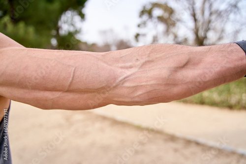 close-up detail of a strong Caucasian male arm showing muscles and veins © Oscar