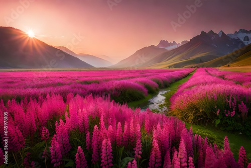 Purple landscape ,flowers and butterfly,start of spring,spring season,flowers in spring,