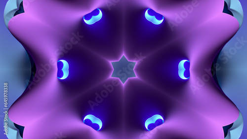 3D render, an abstract background of floral kaleidoscope, colorful paper flowers ornament. Modern wallpaper. 3d Illustration