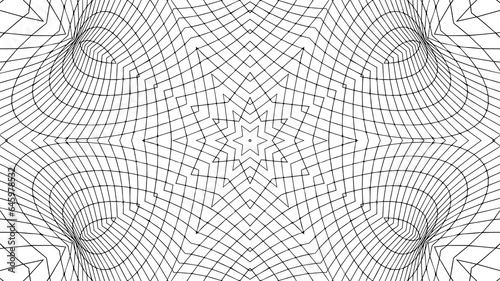 3D render of black and white monochrome abstract art with part of surreal alien hypnotic fractal kaleidoscopic outline floral symmetry structure.