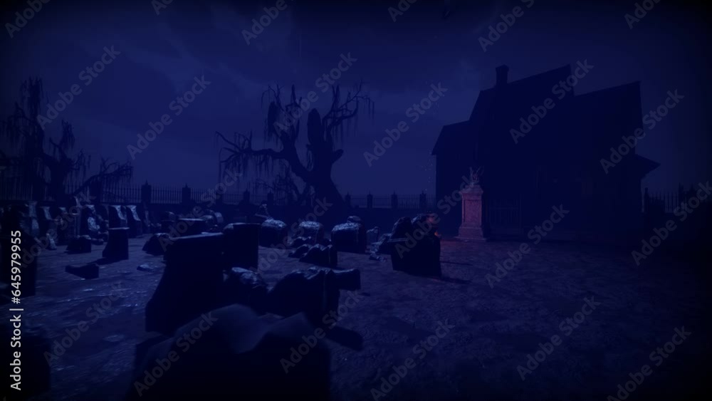 Noche de Halloween, Terror y Lluvia junto a la casa de la Bruja en el cementerio