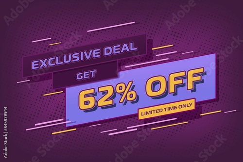 62 sixty-two Percent off super sale shopping halftone. promotion