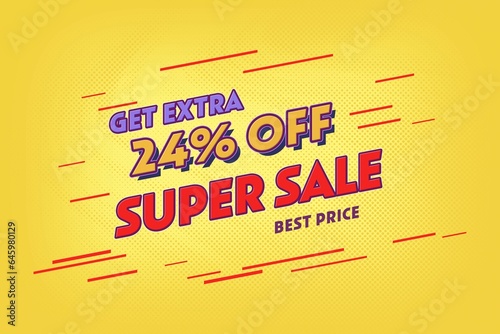 24 twenty-four Percent off super sale shopping halftone banner. sale photo