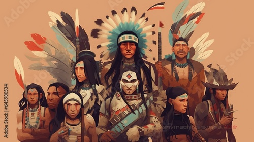 Native American heritage month, diverse people portrait, Generative ai photo
