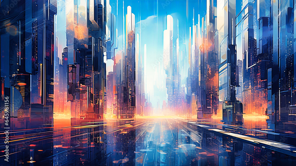 Abstract cities built from crystal and light