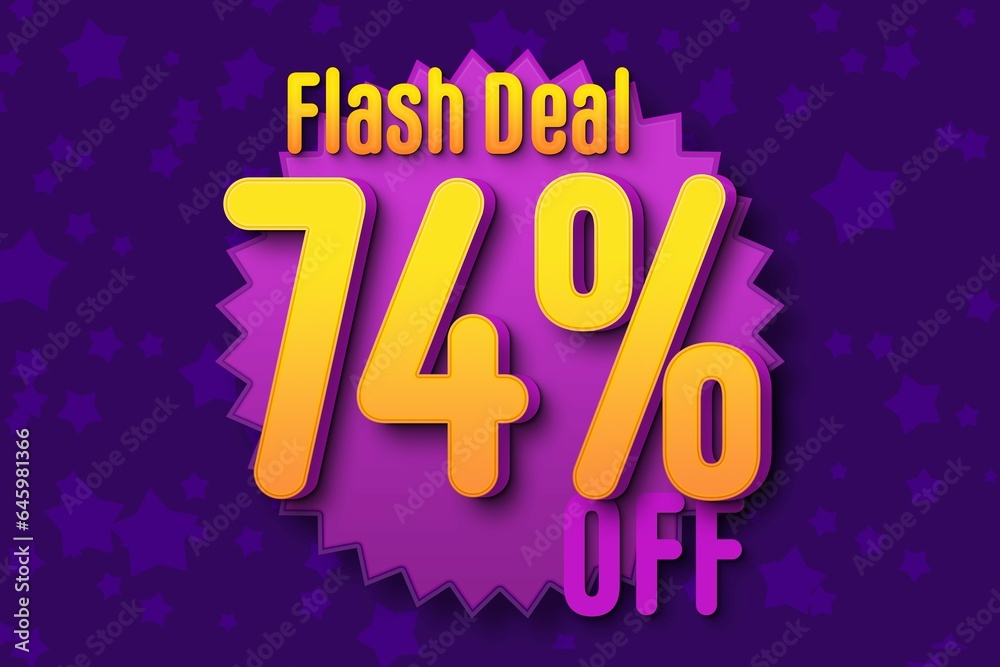74 seventy-four Percent off super sale black friday shopping halftone. special sale star