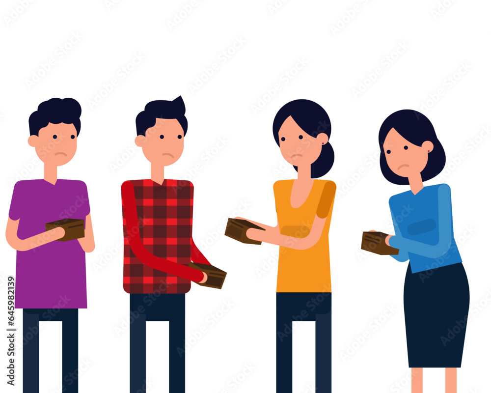 Poor broke people holding empty wallets set. Sad person have no money Poor broke people holding empty wallets set. Sad person have no money