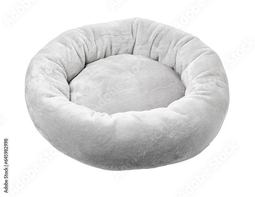 Grey soft round plush pet bed