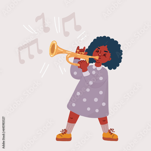 Vector illustration of little afro girl play trumpet
