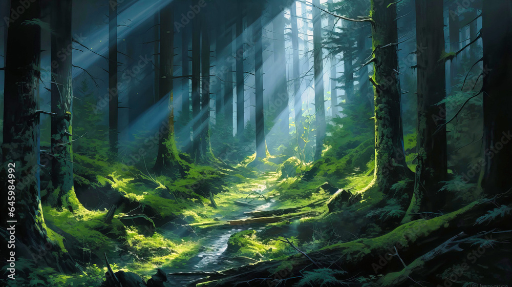 Naklejka premium Forests where trees are made of light and shadow