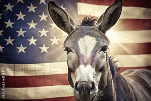 Donkey Illustration with American Flag - Symbolizing Democratic Party, Voting, Election - Generative AI