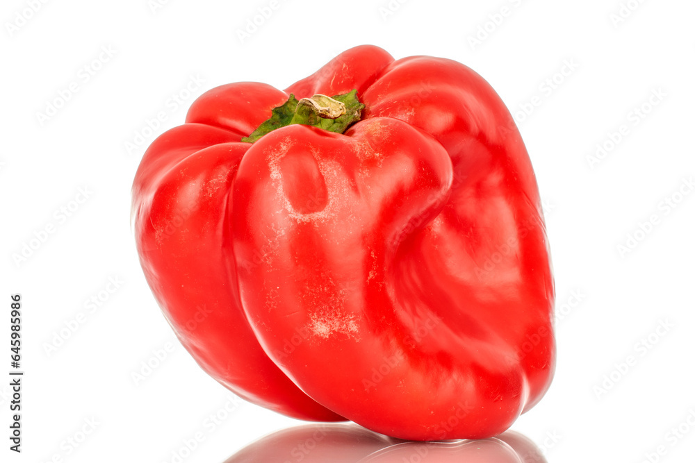One red sweet pepper, macro, isolated on white background. One red sweet pepper, macro, isolated on white background.