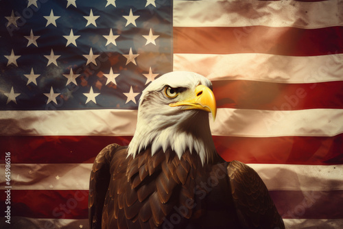 American Bald Eagle with Stars and Stripes, Symbolizing Power and Pride, Generative AI