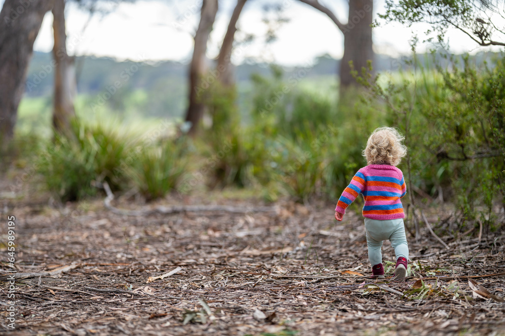 toddler exploring in natural in the forest toddler exploring in natural in the forest