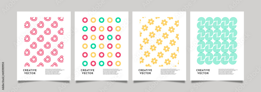 Poster design with abstract shapes. Cards, flyers, banners with geometric elements. Templates for holidays, invitations, business and social media. Colorful modern cards. Place for text.